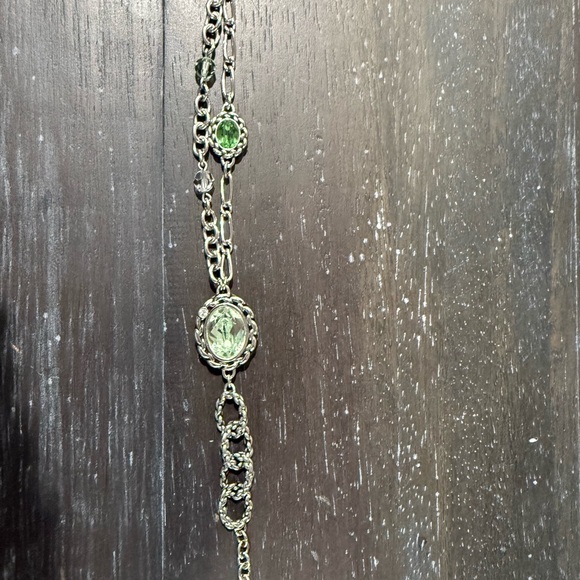Swarovski Green Crystal Silver Tone Chain Bracelet with Toggle Closure - Picture 2 of 5